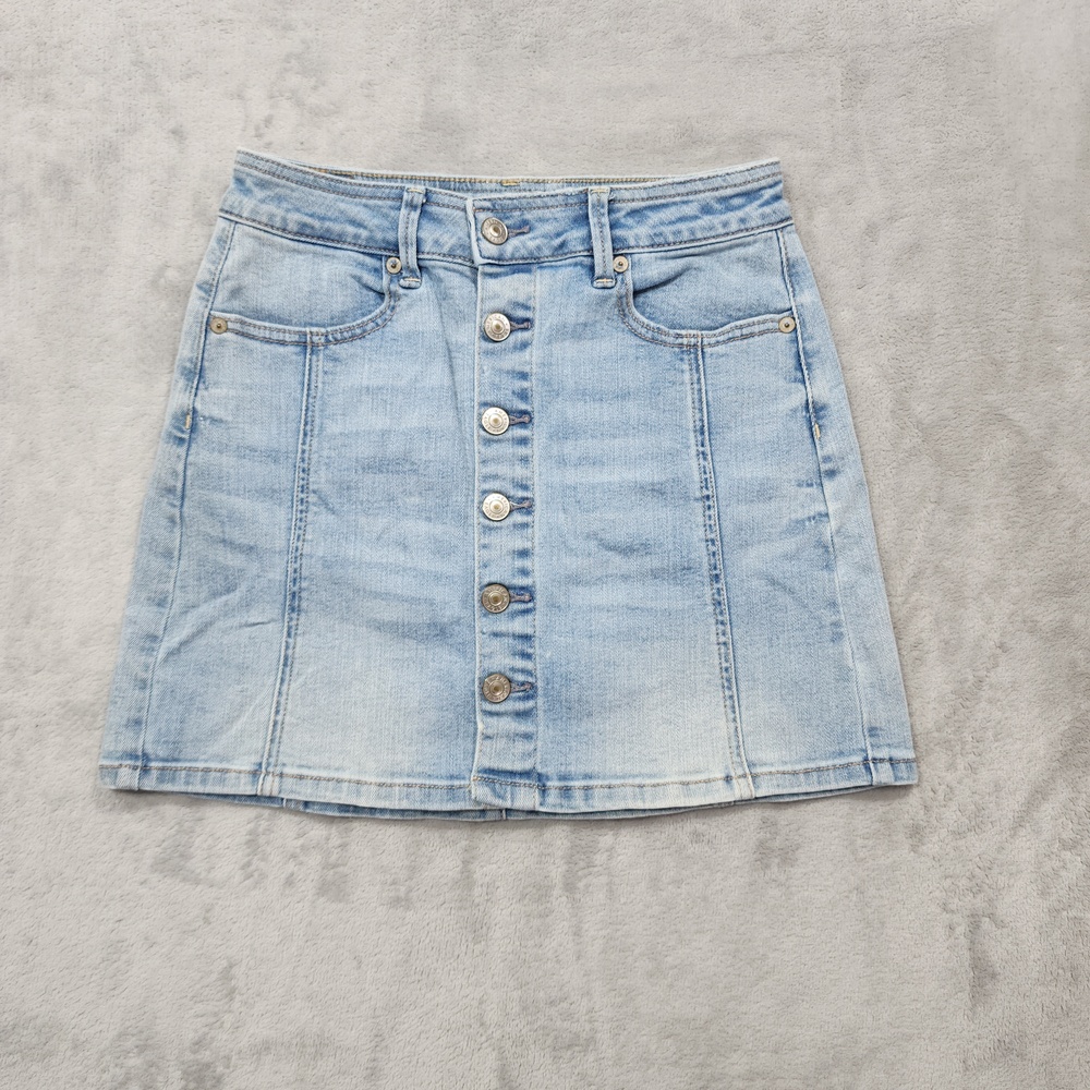 American Eagle Skirt Womens 0 Blue Denim High Rise A-Line Button Front Mini